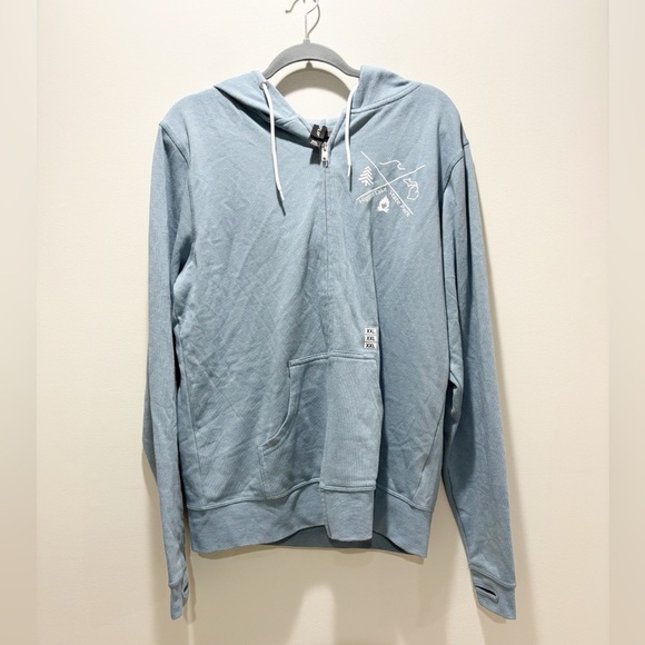 Quickflip Tops - QUICKFLIP Women’s Hero Hoodie Lite Misty Blue Higgins Lake State Park Size 2XL